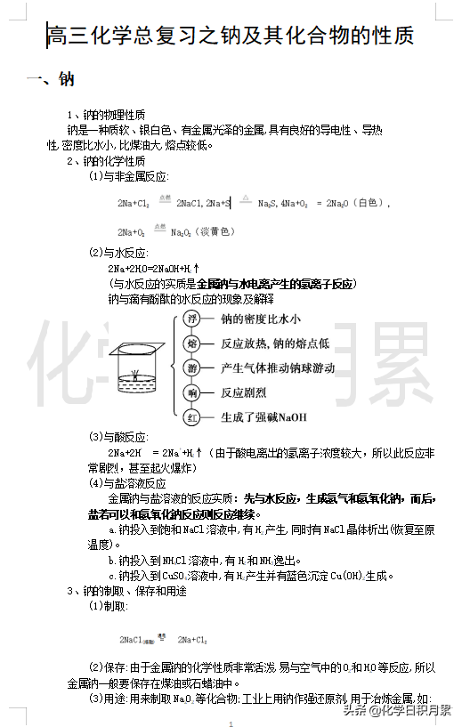 高三化学总复习，钠及其化合物的性质