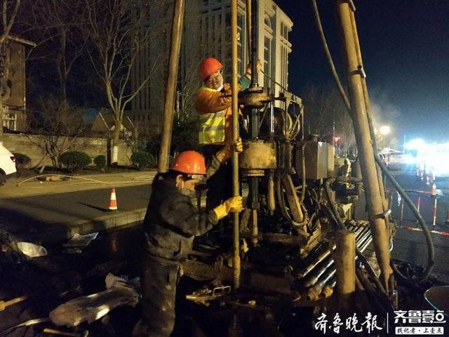 钻探队深夜开进经十路，为济南地铁M3线全面开工打前站