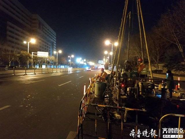 钻探队深夜开进经十路，为济南地铁M3线全面开工打前站